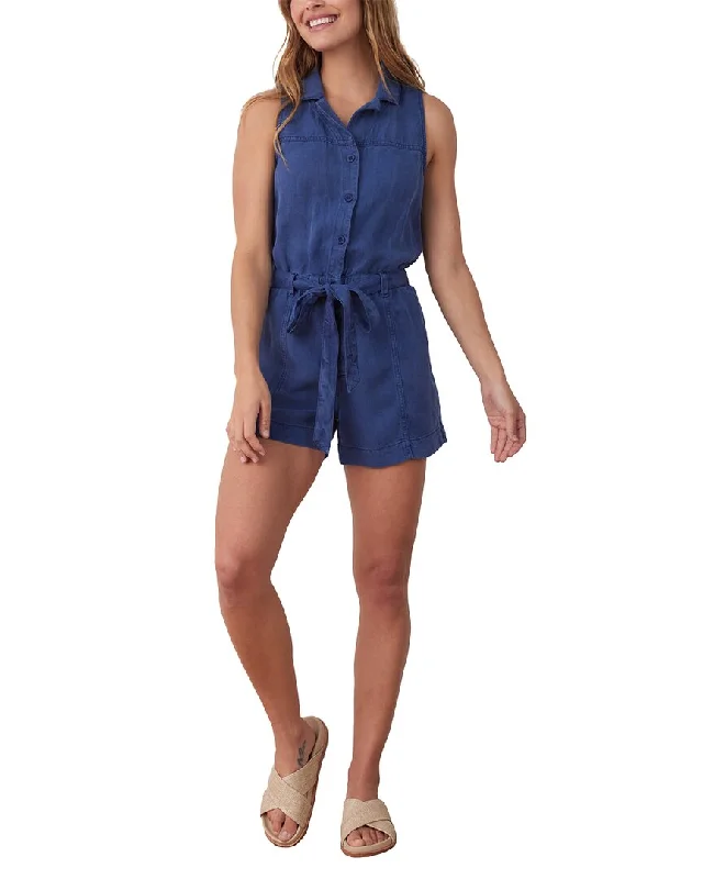 Bella Dahl Lexie Button Front Seamed Linen-Blend Romper