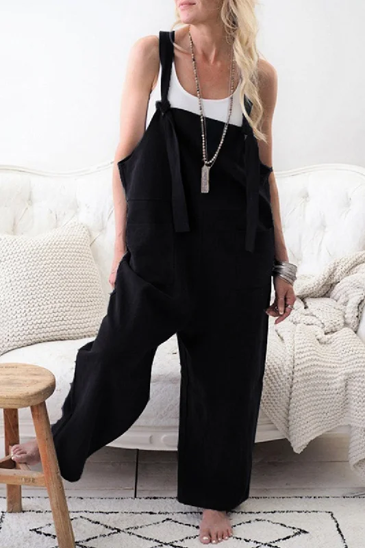 Casual Solid Make Old Patchwork Square Collar Loose Jumpsuits