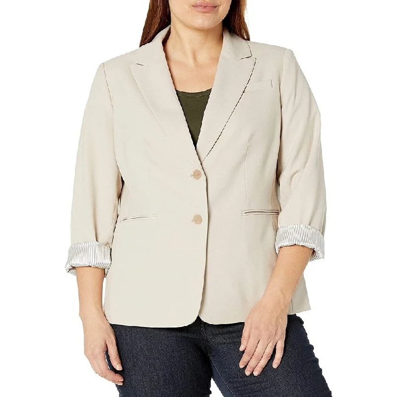 Tahari ASL Women's Two-Button Cuffed Jacket Khaki Size 2