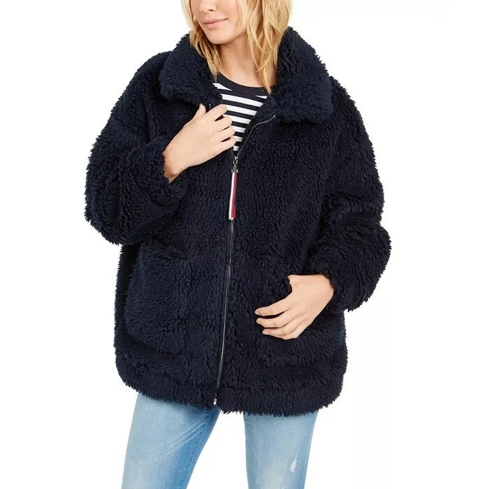 Tommy Hilfiger Women's Sherpa Coat Navy Size X-Small - XS